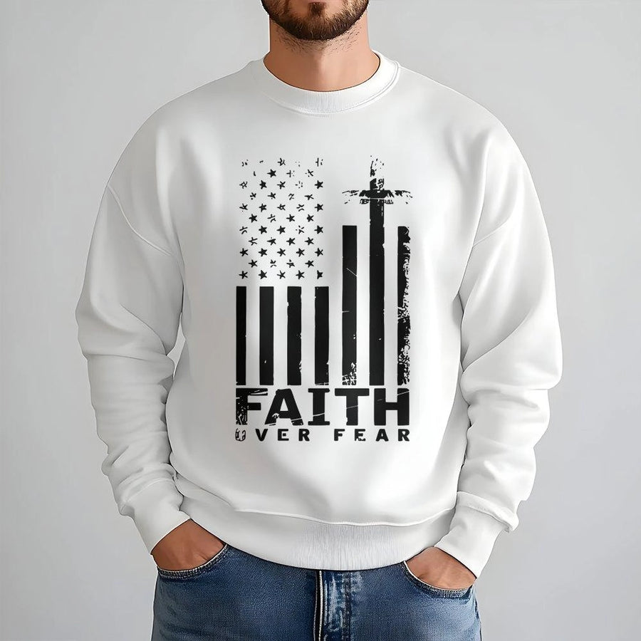 Faith Over Fear Sweatshirt | American Flag Cross Graphic | Premium Cotton Blend | Patriotic Christian Gift for Men and Women