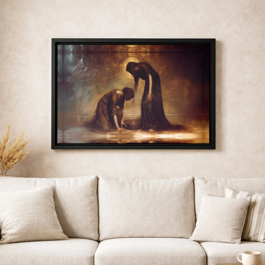 Jesus Washing Disciples Feet Canvas Art | Biblical Servanthood Painting | Gallery Quality Premium Print | Religious Home Decor Gift