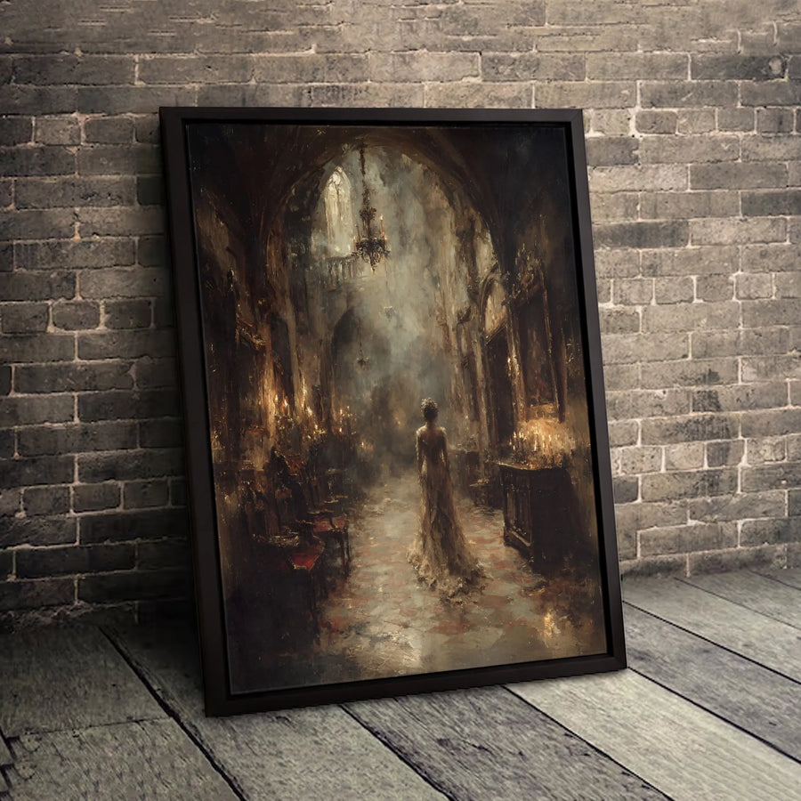 Gothic Cathedral Canvas Art | Moody Candlelit Victorian Hallway Wall Decor | Premium Gallery Wrap Print | Dark Academia Aesthetic Home Gift