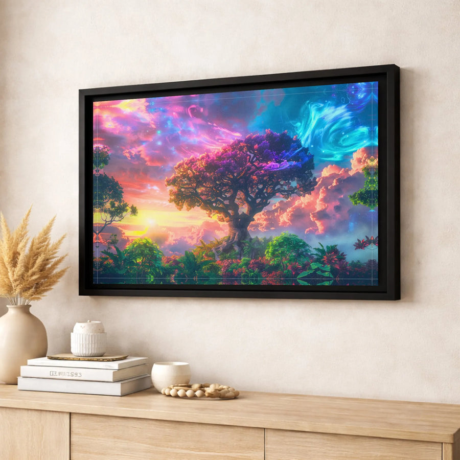 Tree Of Life Canvas Art | Celestial Nebula Sunset Landscape | 1.25 Inch Premium Gallery Wrap | Surreal Nature Wall Decor For Living Room