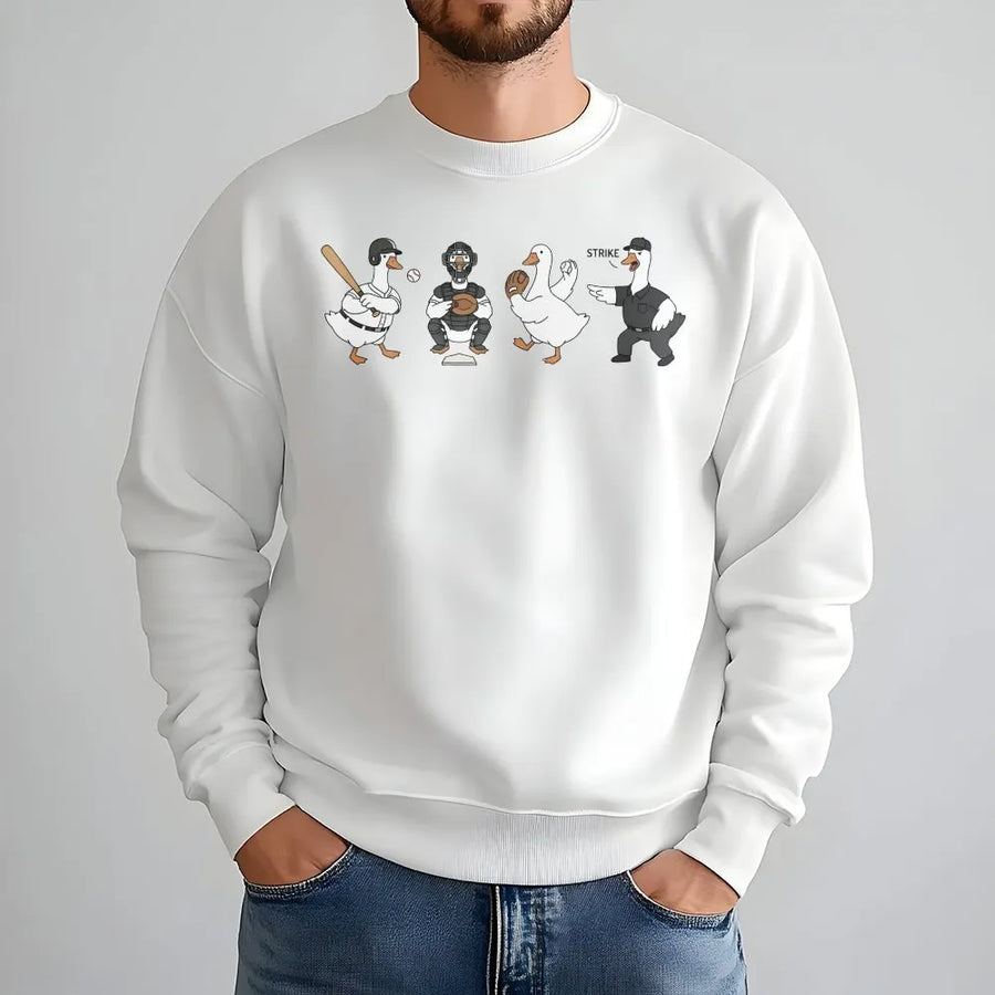 Goose Baseball Sweatshirt | Funny Geese Playing Baseball Graphic | Soft Cotton Tee | Game Day Gift for Animal Lovers & Sports Fans