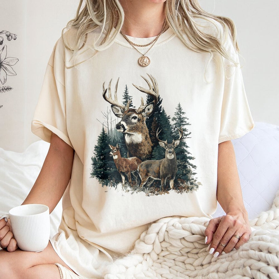 Deer Hunting T-Shirt | Vintage Wildlife Forest Graphic Print | 100% Premium Cotton | Nature Lover & Outdoorsman Gift
