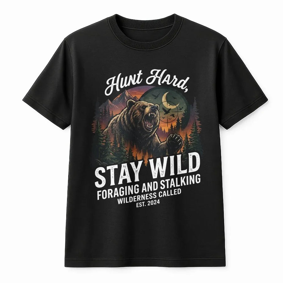Hunting T-Shirt for Men | Vintage Grizzly Bear Graphic | Premium Cotton Blend Pullover | Outdoorsman Gift for Hunter