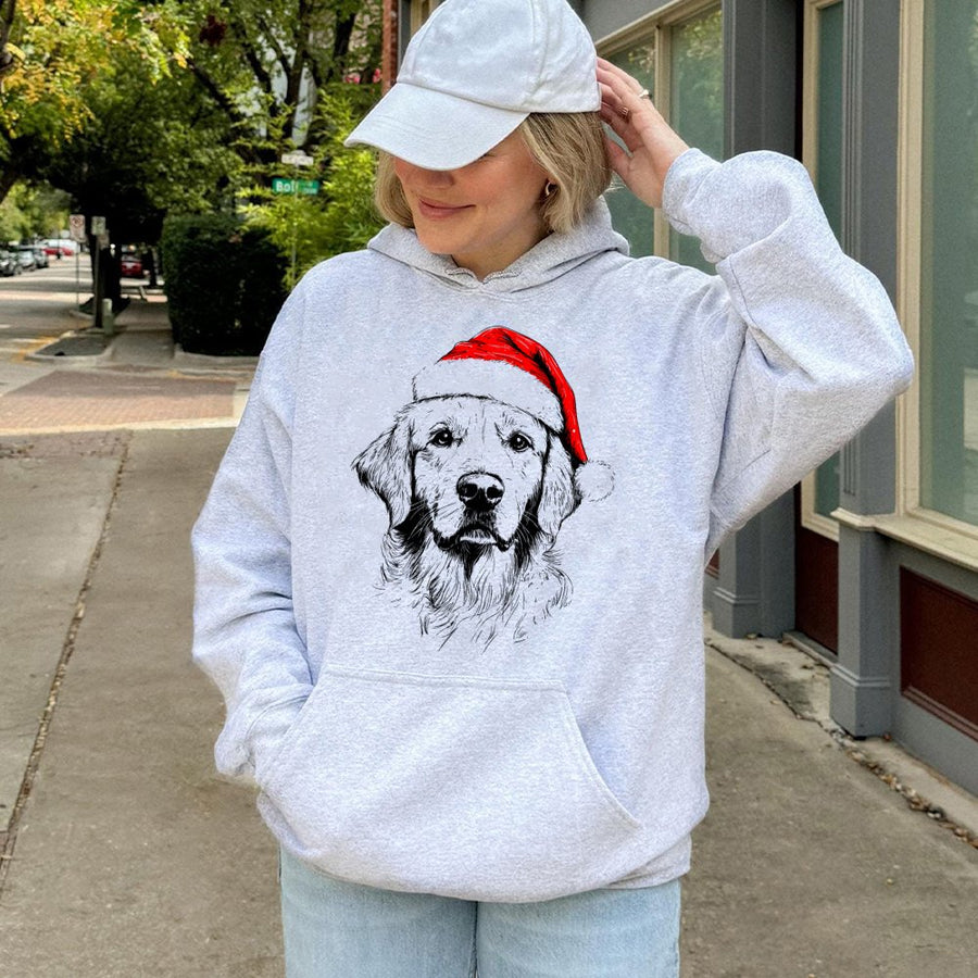 Golden Retriever Christmas Hoodie | Santa Hat Dog Graphic | Premium Cotton-Blend Sweatshirt | Funny Holiday Pet Lover Gift