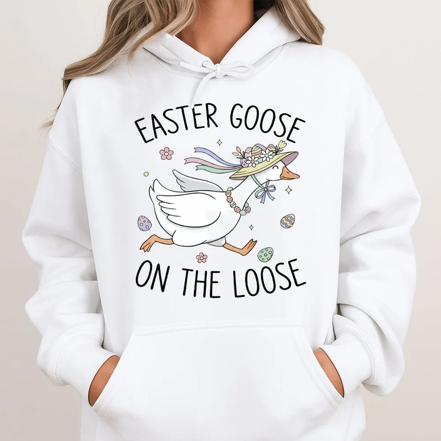 Easter Goose On The Loose Hoodie | Funny Spring Bird Design | Soft Cotton Blend | Cute Easter Gift For Her Or Him