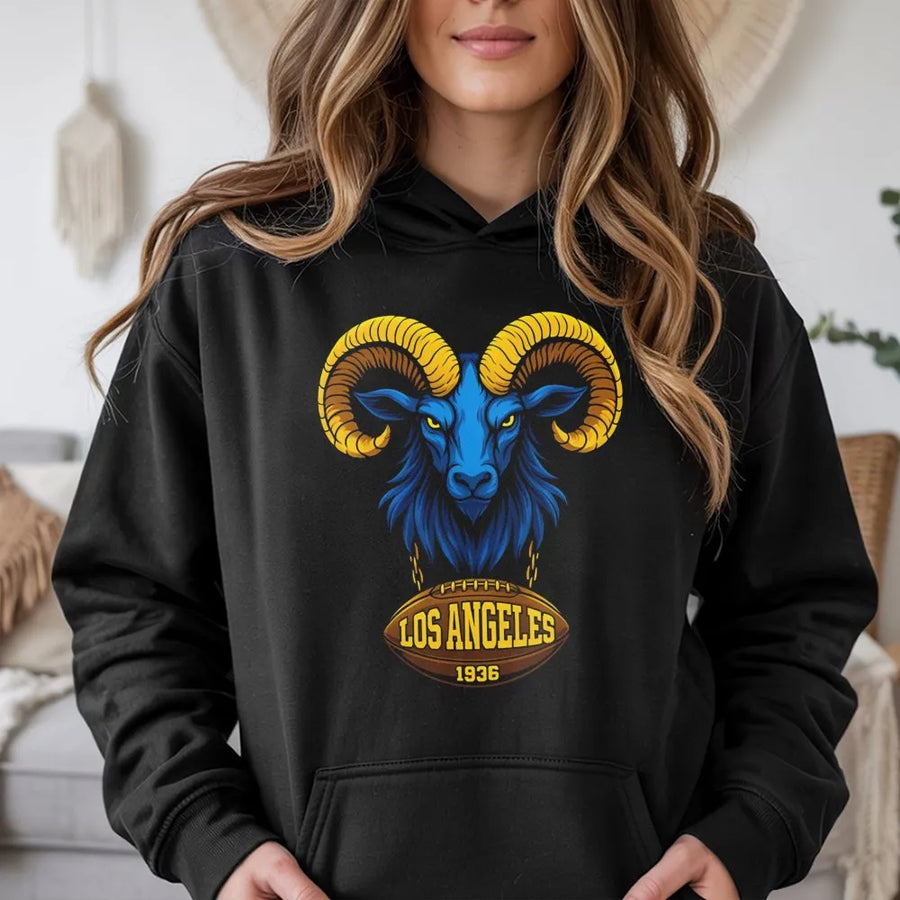 Los Angeles Ram Hoodie, Bold Goat Head & Football Graphic, Casual Streetwear – Add To Cart Buy Now Hoodie, Sporty