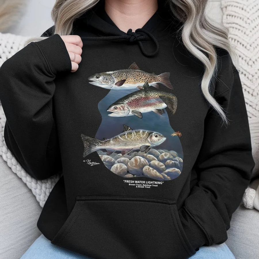 Trout Fishing Hoodie | Freshwater Trout Species Illustration | Premium Cotton-Blend | Gift for Angler & Outdoorsman
