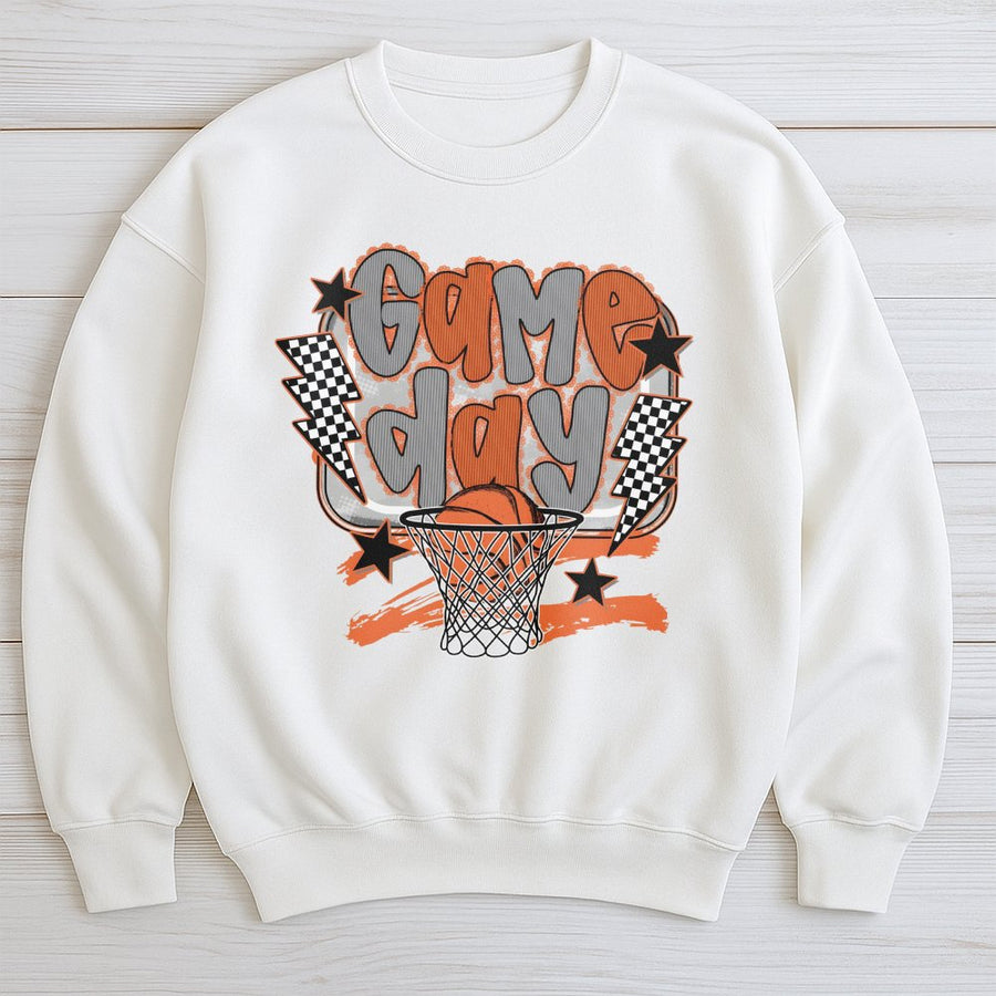 Game Day Basketball Sweatshirt | Checkered Lightning Bolt Graphic | Premium Cotton Blend | Gift for Basketball Mom & Fan