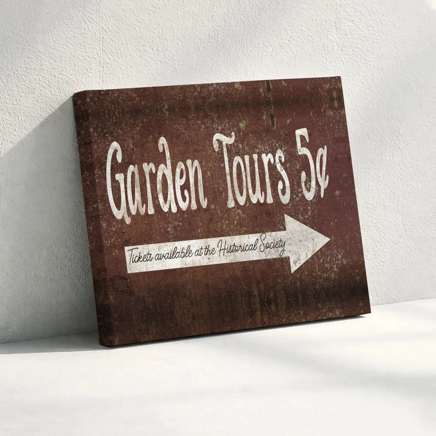 Garden Tours Sign | Vintage Rustic Arrow Wall Art | Premium Gallery-Wrapped Canvas | Country Farmhouse Home Decor Gift