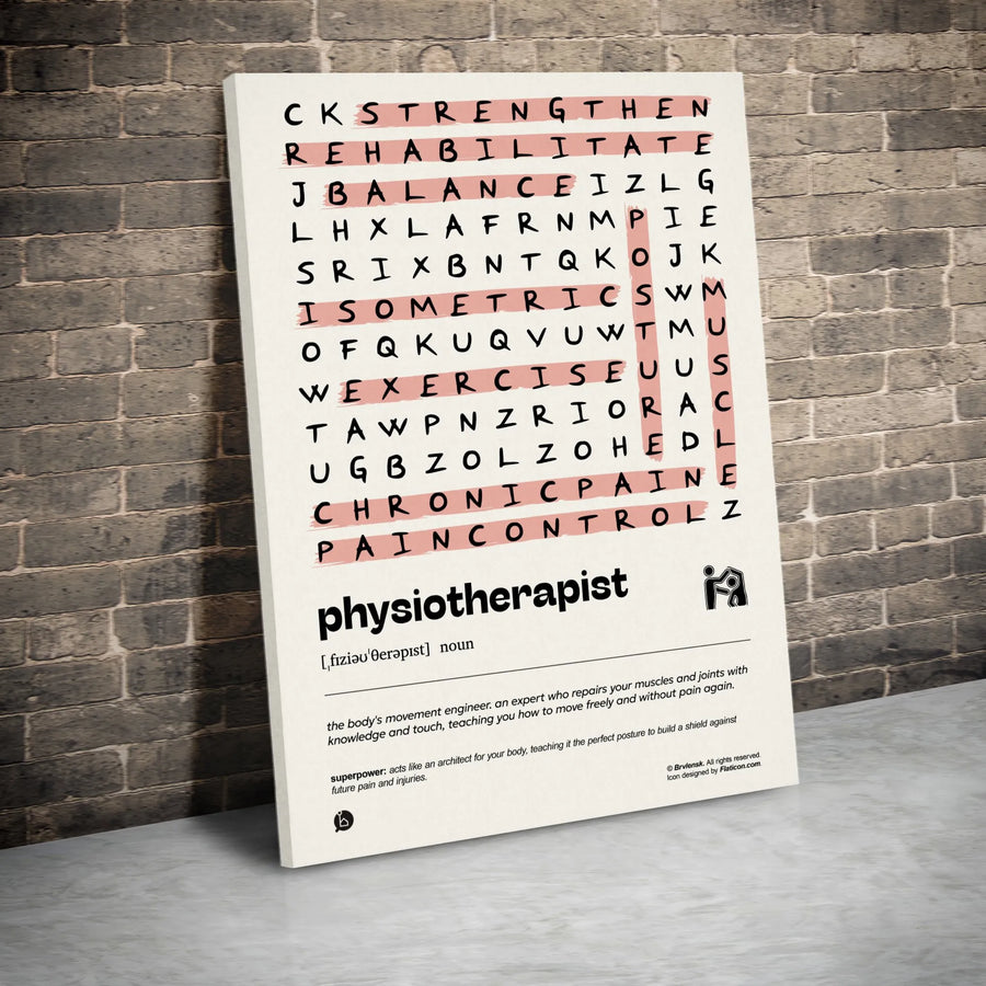 Physiotherapist Definition Wall Art | Word Search Puzzle Print | Premium 1.25-Inch Gallery Canvas | Physical Therapy Office Decor Gift