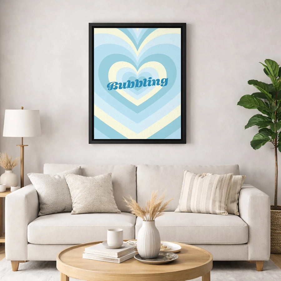 Bubbling Heart Wall Art | Retro Concentric Blue Aesthetic Canvas Print | Premium Fade-Resistant Decor | Modern Home Gift for Her