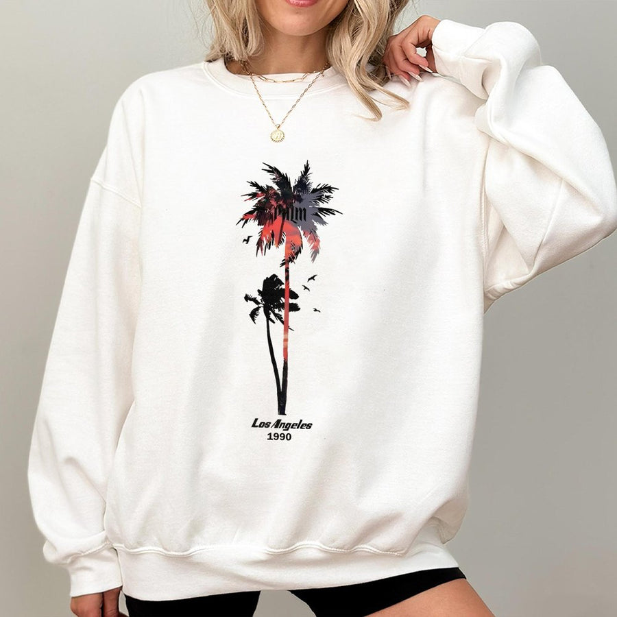 Los Angeles Palm Tree Sweatshirt | 1990 Retro Aesthetic Graphic | Premium Cotton Blend Crewneck | Unisex Vintage Style Casual Gift for LA Lovers