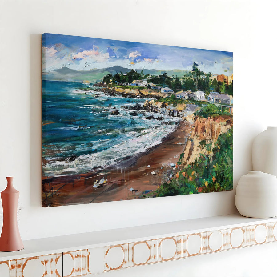 Coastal Painting Canvas Print | Textured California Coast Scenery | Premium Gallery Wrapped Canvas | Beach House Wall Decor Gift