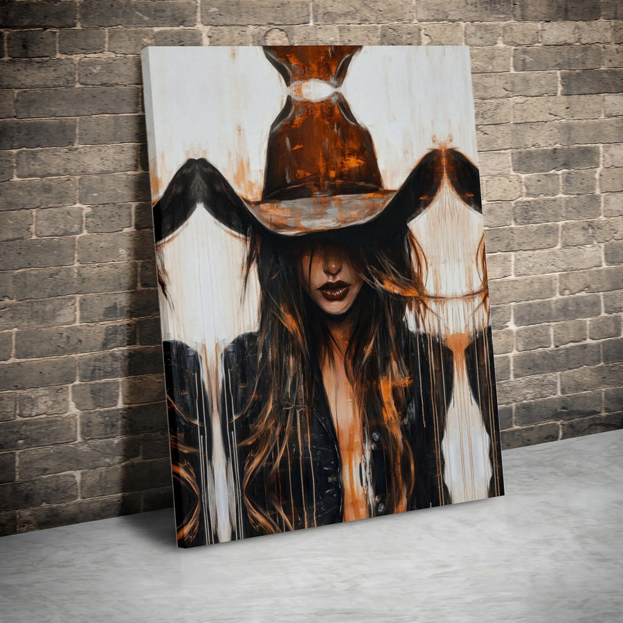 Modern Cowgirl Canvas Wall Art | Abstract Western Portrait | Premium Gallery Wrapped Canvas | Modern Farmhouse Decor Gift