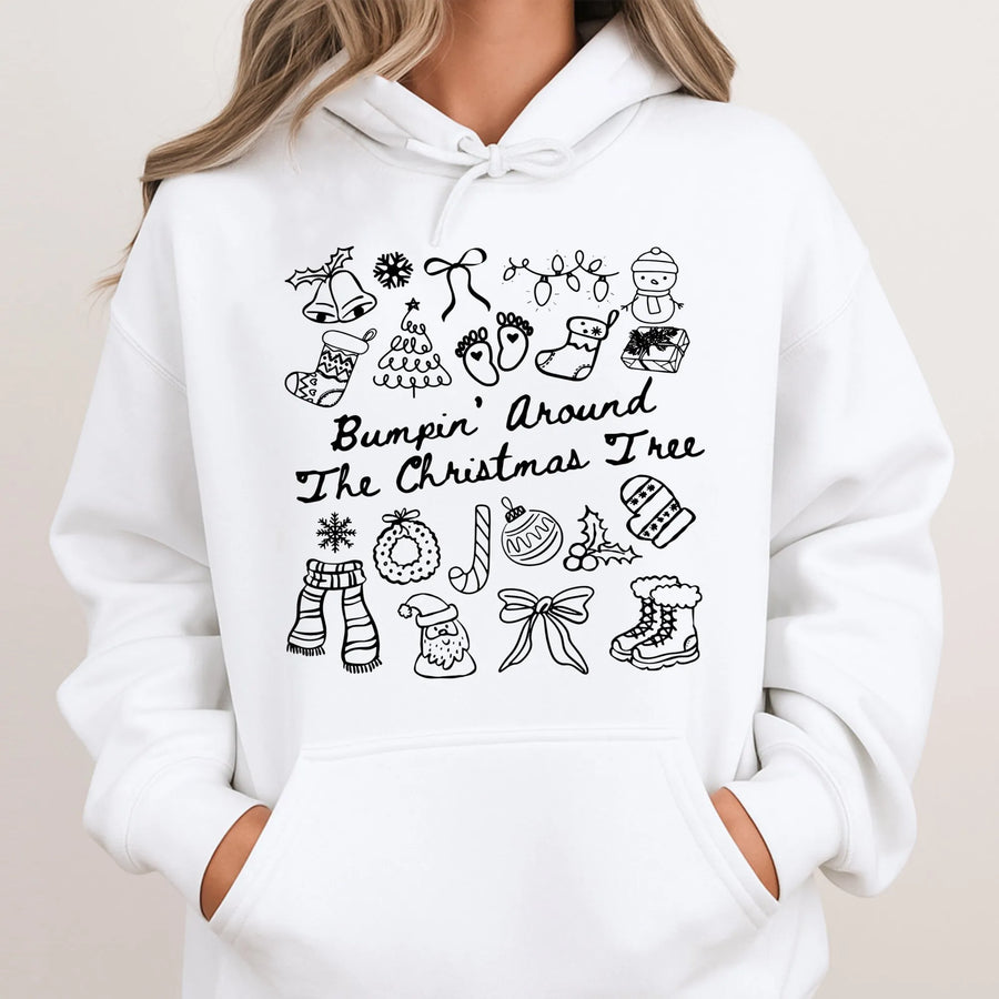 Bumpin’ Around The Christmas Tree Hoodie | Funny Pregnancy Announcement Gift | Soft Cotton-Blend Unisex Sweatshirt | Cute Maternity Holiday Apparel