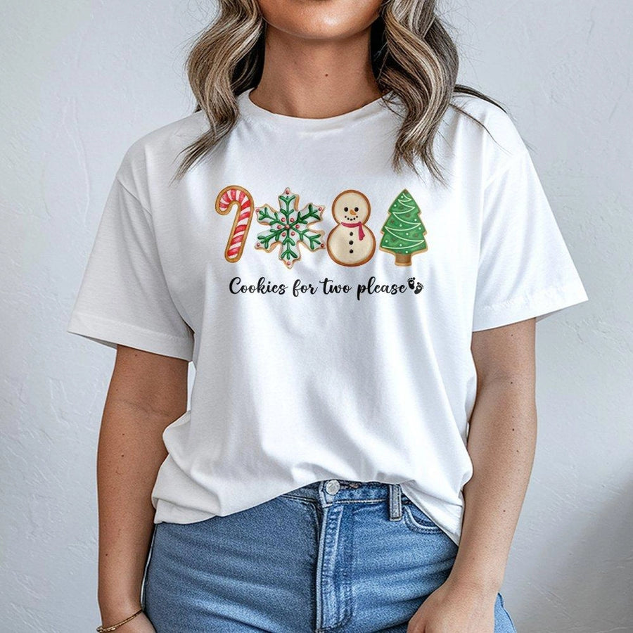 Cookies For Two Please T-Shirt | Cute Gingerbread Christmas Pregnancy Reveal | Premium 100% Cotton | Funny Holiday Gift For Expectant Mom