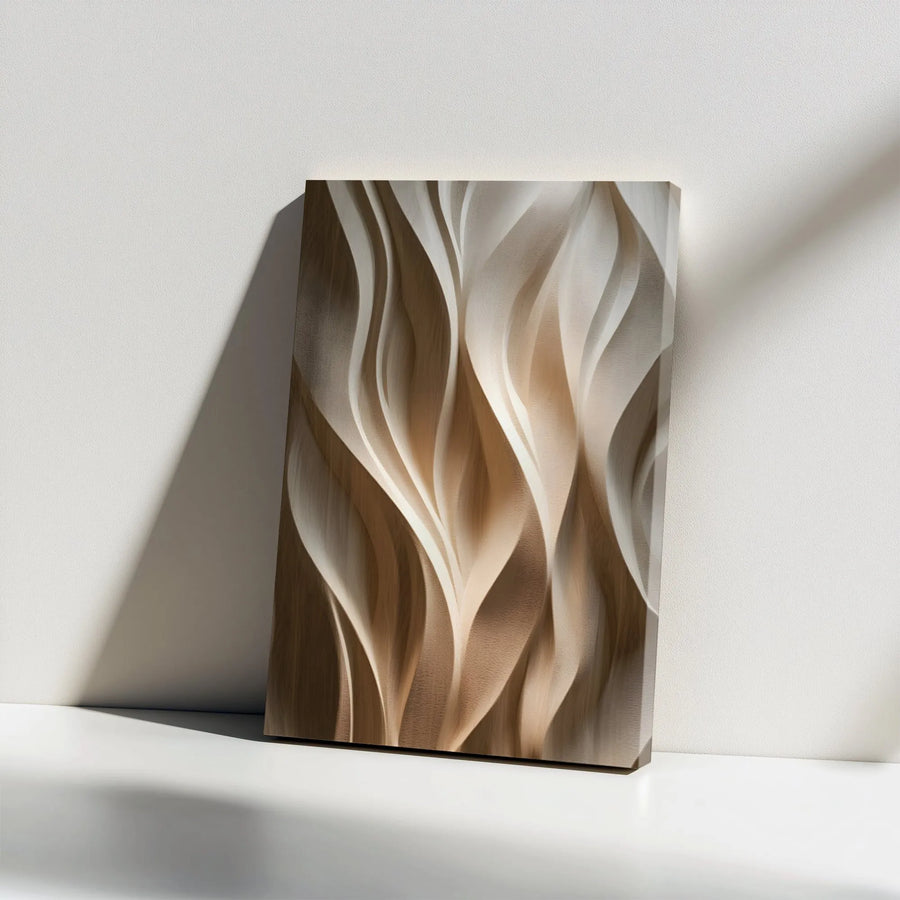 Abstract Wavy Wood Canvas Art | 3D Sculptural Flowing Texture | Premium 1.25" Gallery Wrap | Modern Neutral Home Decor for Living Room