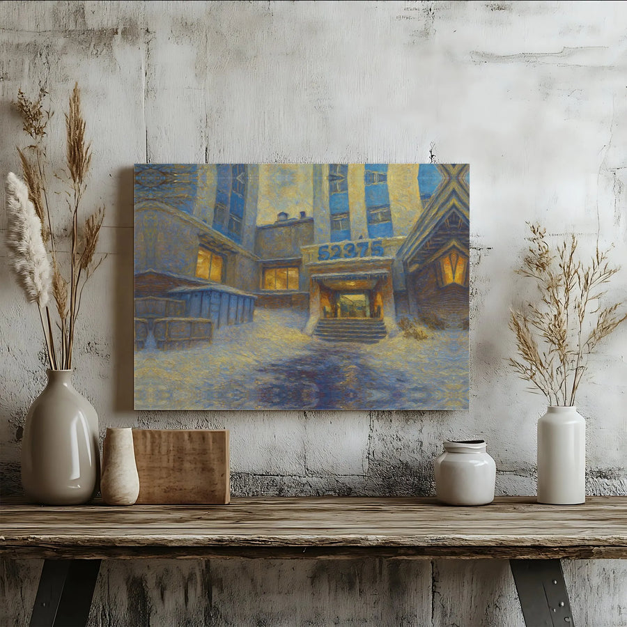 Winter Building Canvas Print | Impressionist Snowy Landscape Art | Premium Gallery Wrap Canvas | Atmospheric Wall Decor Gift for Home