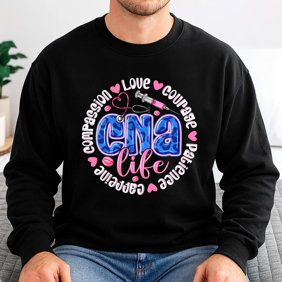 CNA Life Sweatshirt | Stethoscope and Syringe Medical Design | Premium Cotton-Poly Blend | Nursing Assistant Appreciation Gift