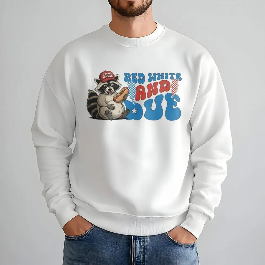 Red White and Due Sweatshirt | Funny Raccoon 4th of July Graphic | Premium Cotton Blend | Gift for Expecting Mom & Baby Announcement