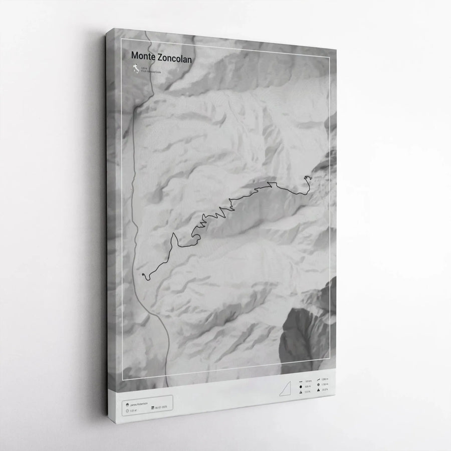Monte Zoncolan Cycling Map Canvas | Minimalist Topographic Route Art | Premium Gallery-Style Print | Collector's Gift for Cyclists