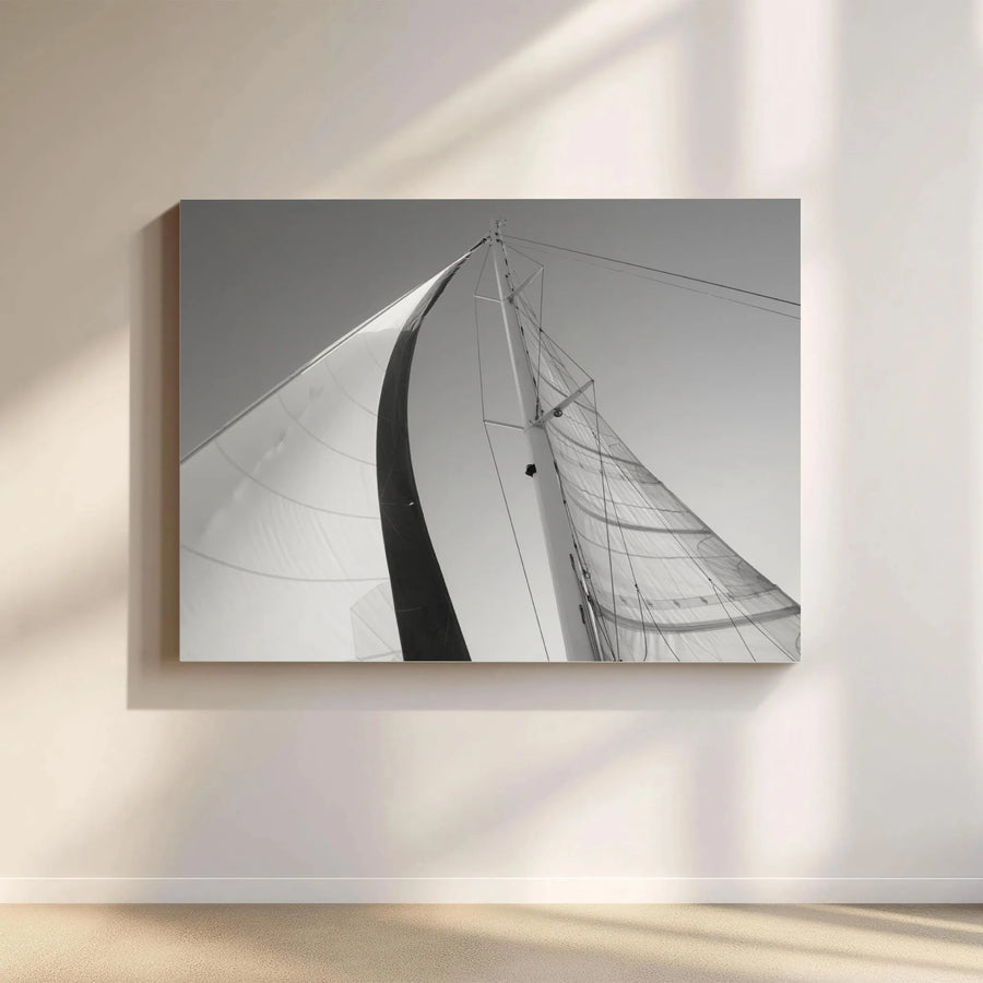 Sailboat Canvas Wall Art | Black and White Sailing Photography | Premium Gallery Wrapped Canvas | Modern Coastal Decor Gift for Sailor