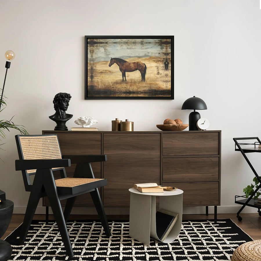 Western Horse Canvas Wall Art | Rustic Farmhouse Landscape Print | Premium 1.25-Inch Gallery Wrap | Equestrian Gift for Home Decor