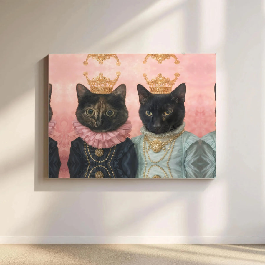 Royal Cat Portrait Canvas Art | Two Cats as Renaissance Queens | Premium Gallery Wrap Canvas | Funny Gift for Cat Mom