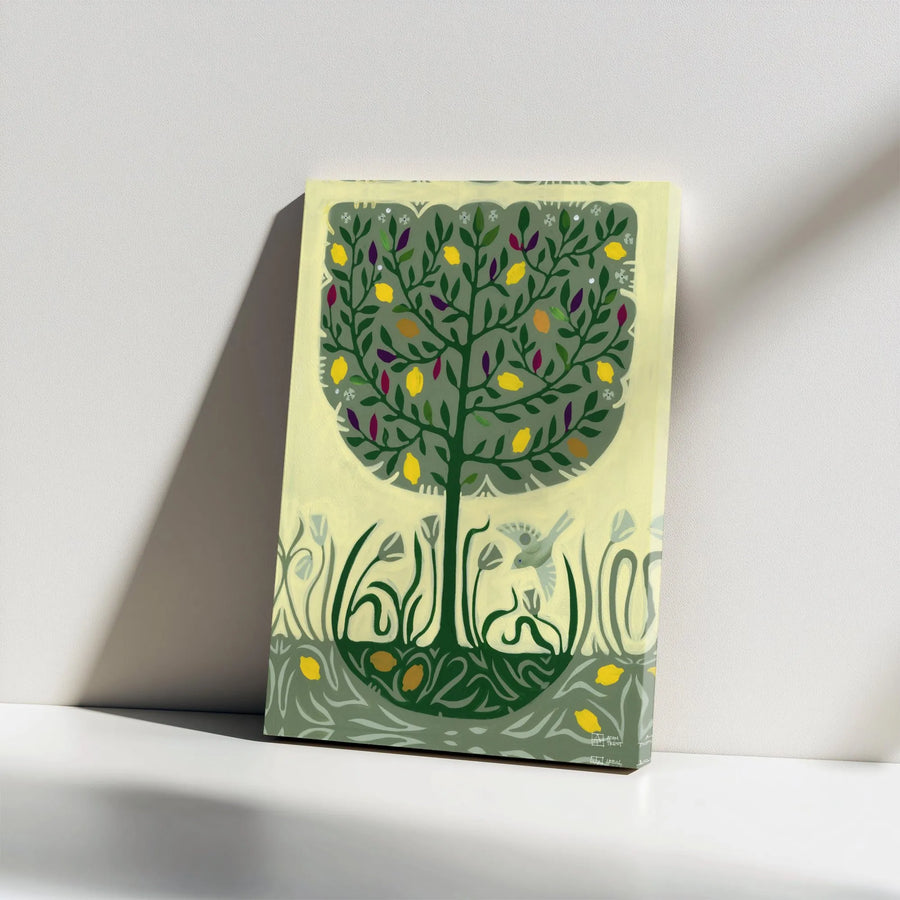Tree of Life Canvas Wall Art | Folk Art Lemon Tree Illustration | Premium Thick Gallery Wrap | Kitchen & Living Room Decor Gift