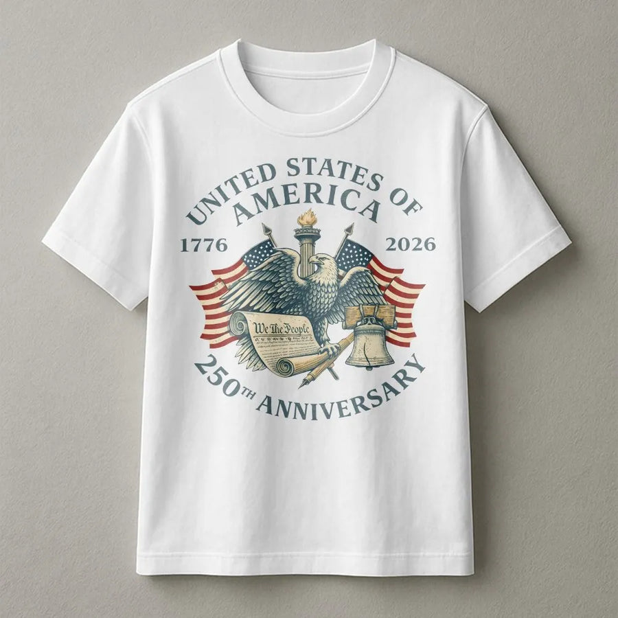 USA 250th Anniversary T-Shirt | Vintage Eagle & Flag Graphic | Soft Cotton Blend | Patriotic Collector's Gift for 4th of July