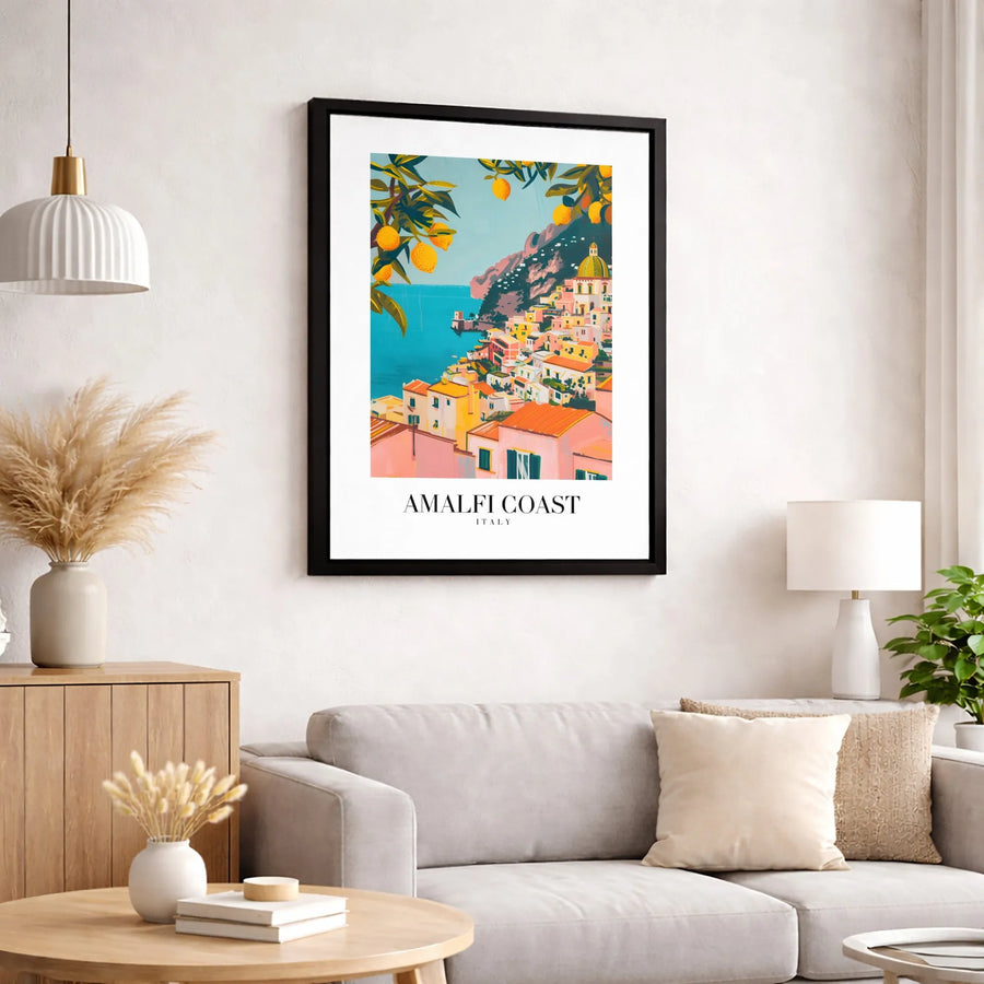 Amalfi Coast Wall Art | Positano Inspired Italy Travel Poster | Premium Gallery-Wrapped Canvas Print | Mediterranean Home Decor Gift