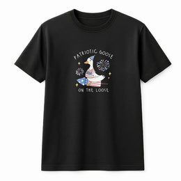 Patriotic Goose on the Loose T-Shirt | Funny Firequacker USA Design | Cozy Cotton Blend | 4th of July Party Gift for Men & Women