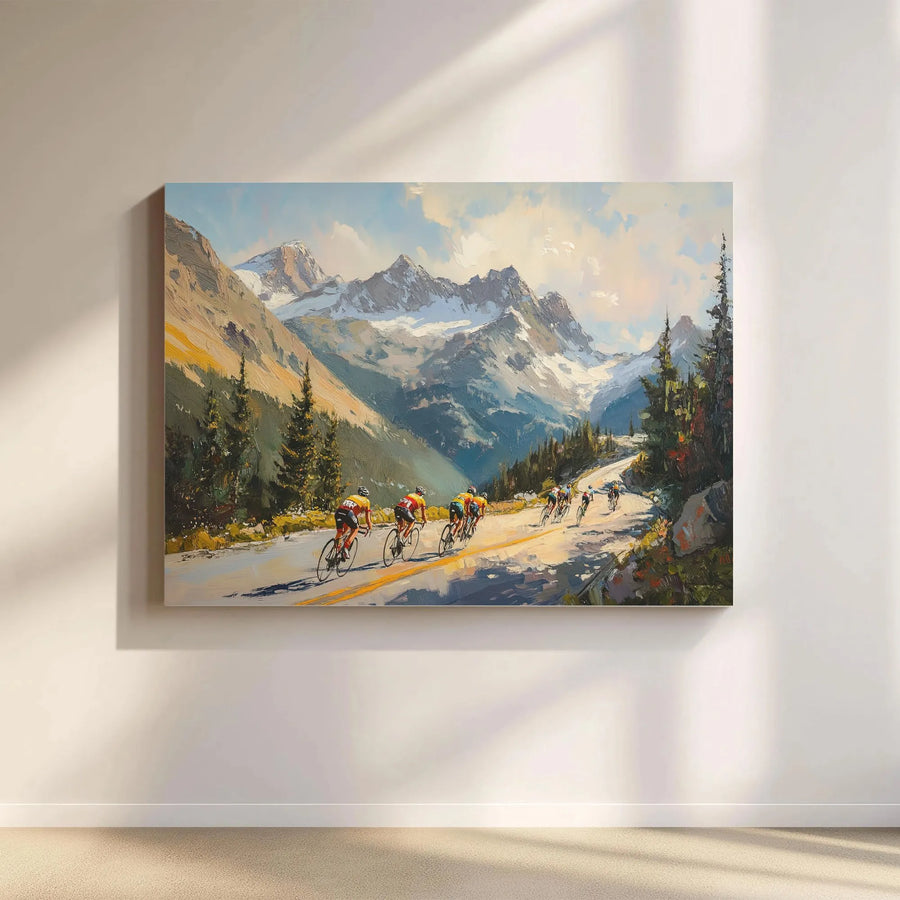 Mountain Cycling Canvas Print | Impressionist Road Bike Race Wall Art | 1.25” Gallery Wrap | Premium Gift for Cyclists & Outdoor Enthusiasts