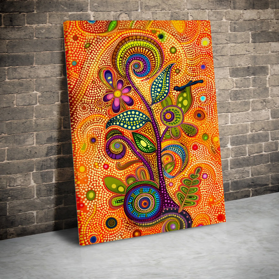 Abstract Dot Art Canvas Wall Art | Vibrant Psychedelic Plant Print | Premium Gallery Wrapped Canvas | Modern Boho Home Decor Gift