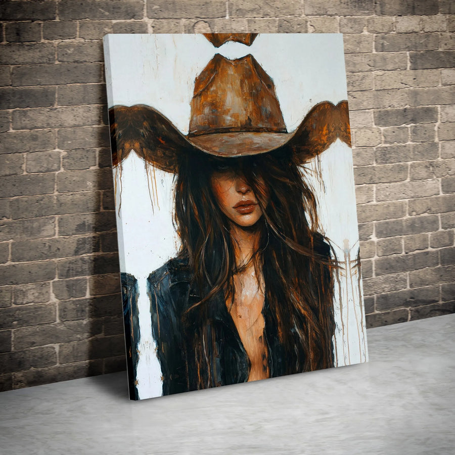 Rustic Cowgirl Canvas Print | Modern Western Art Portrait | Premium Gallery Wrapped Canvas | Southwestern Home Decor Gift