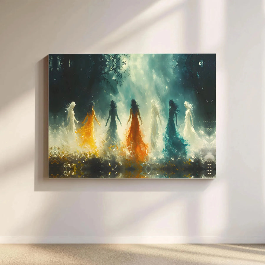 Ethereal Forest Spirits Canvas Wall Art | Mystical Goddess Gathering | Premium Canvas Print | Fantasy Home Decor Gift