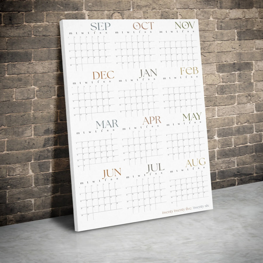 2025-2026 Yearly Calendar Canvas | Minimalist Wall Art Decor | Premium Gallery Wrap Print | Professional Office or Home Gift