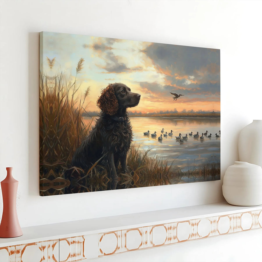 Boykin Spaniel Canvas Print | Hunting Dog Sunrise Wall Art | 1.25-Inch Gallery Wrap | Premium Wildlife Decor Gift for Outdoorsmen