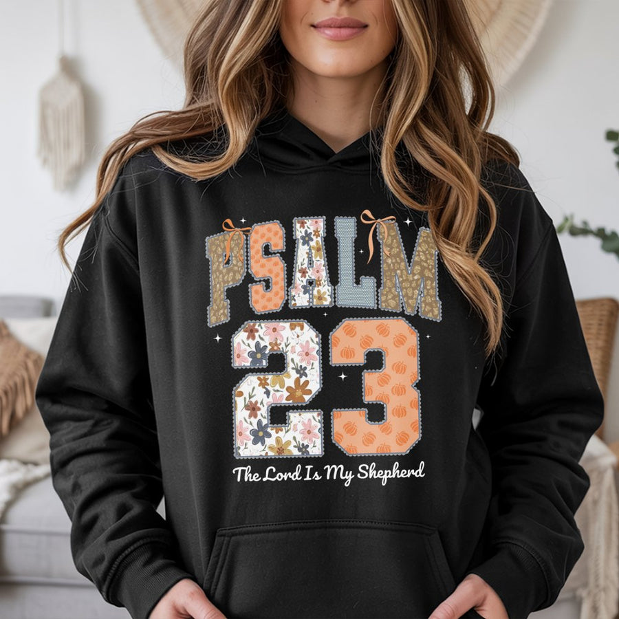 Psalm 23 Hoodie | The Lord Is My Shepherd Fall Floral Design | Premium Cotton Blend | Christian Faith Gift for Women & Men