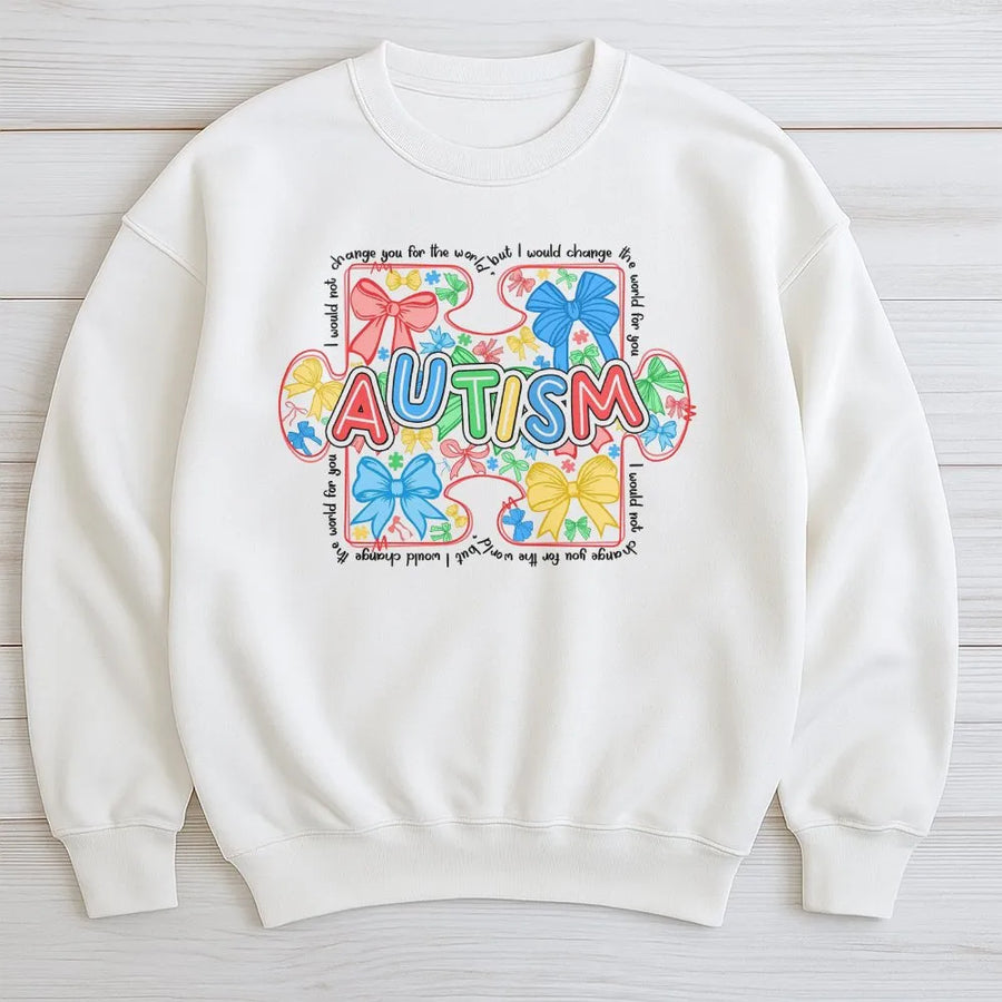Sweat-shirt de sensibilisation à l'autisme | Motif pièce de puzzle avec nœud coquette | Mélange de coton premium | Cadeau inspirant sur la neurodiversité pour maman