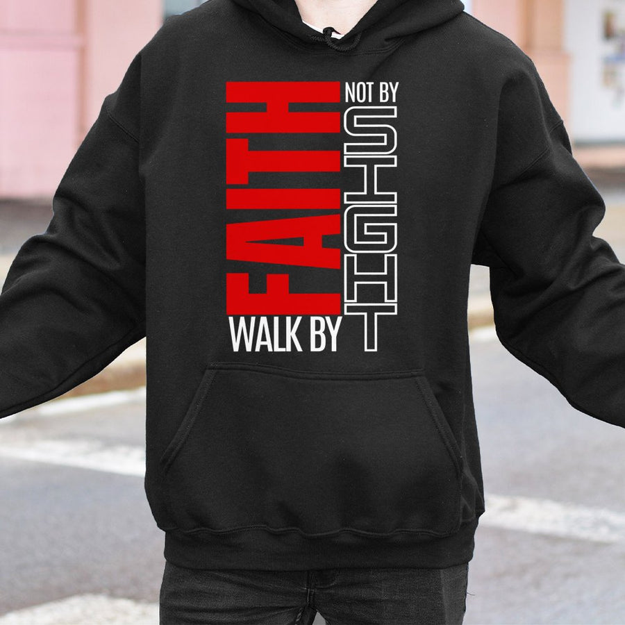 Walk By Faith Not By Sight Hoodie | Bible Verse Christian Graphic Sweatshirt | Premium Cotton-Blend | Religious Gift For Him And Her