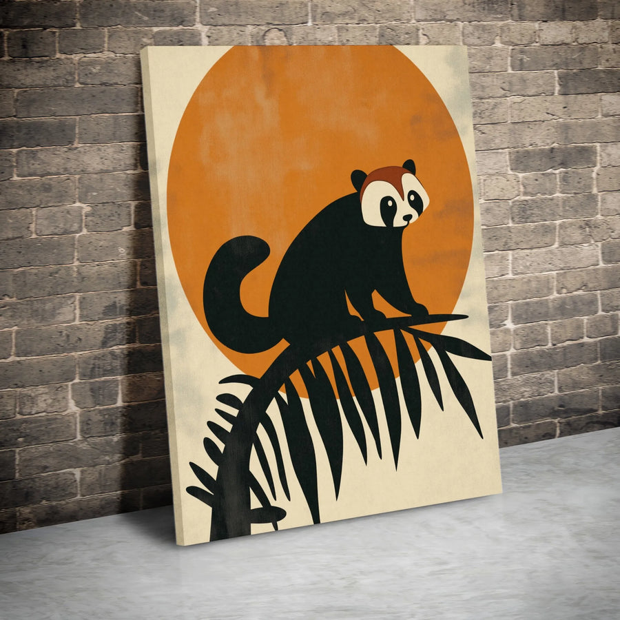 Red Panda Wall Art | Minimalist Boho Sunset Illustration | 1.25 Inch Gallery Wrapped Canvas | Nature Lover Home Decor Gift