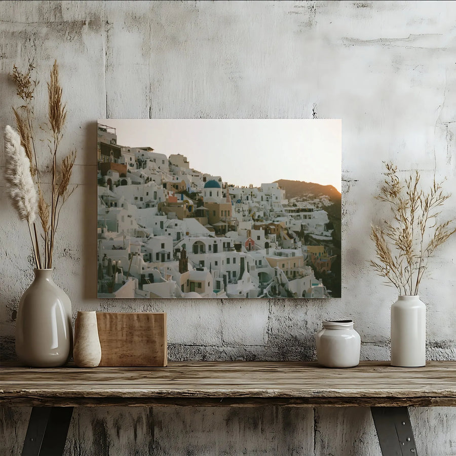 Santorini Greece Canvas Wall Art | Mediterranean Village Sunset Print | Premium 1.25-Inch Gallery Wrap | Coastal Home Decor Gift