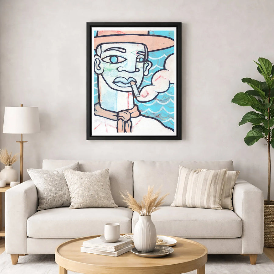 Abstract Portrait Canvas Print | Cubist Man Smoking Art | Gallery-Quality Fade-Resistant Wall Decor | Modern Home Office Statement Piece