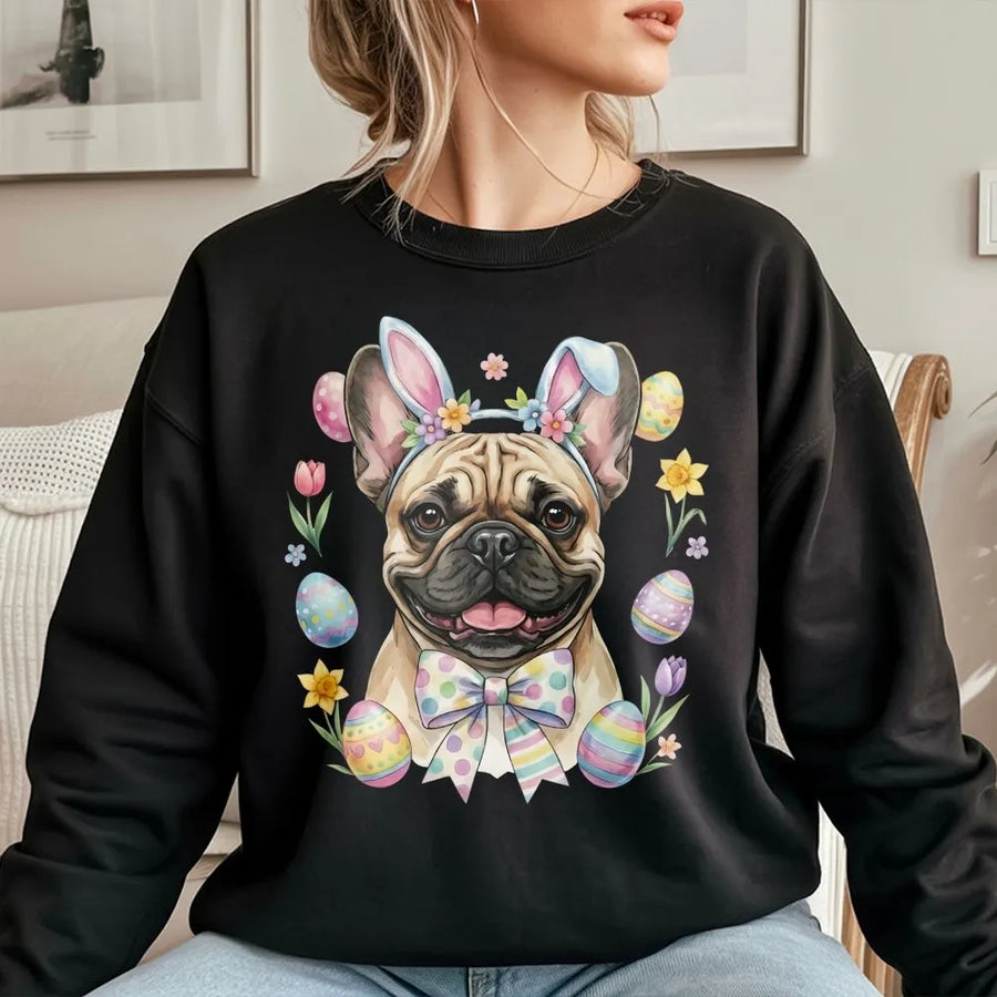 French Bulldog Easter Sweatshirt | Cute Bunny Ears Puppy Graphic | Premium Cotton Blend | Funny Dog Mom Spring Gift Idea