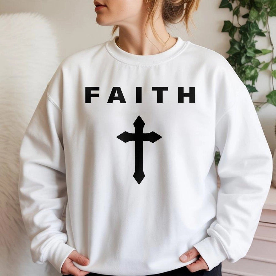 Faith Cross Sweatshirt | Minimalist Religious Graphic Design | Premium Cotton Blend Crewneck | Christian Gift for Men and Women