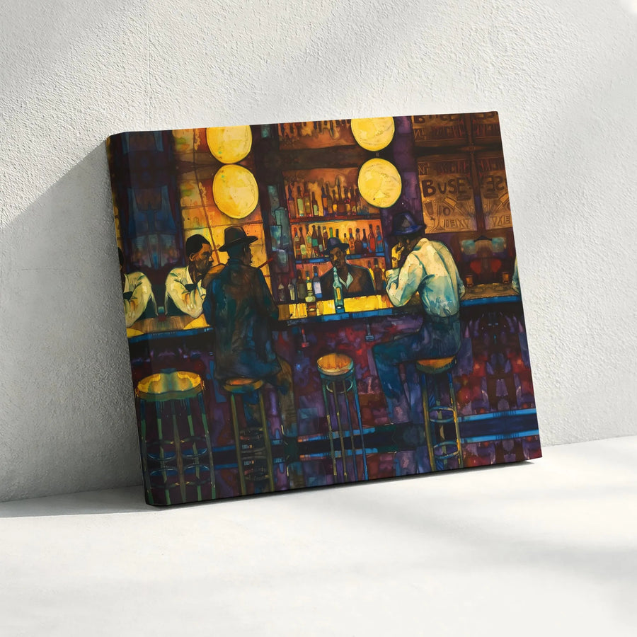Jazz Bar Wall Art | Black Men Drinking at Speakeasy | Premium Gallery-Wrapped Canvas Print | Sophisticated Masculine Home Decor