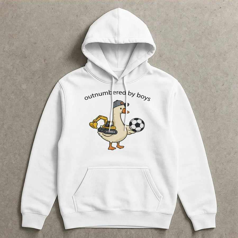 Funny Boy Mom Hoodie | Outnumbered By Boys Goose Graphic | Soft Cotton Unisex Tee | Mothers Day Gift for Soccer Moms