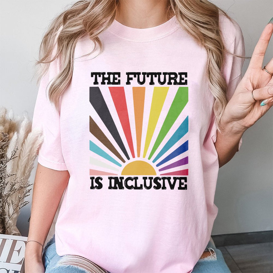 The Future Is Inclusive T-Shirt | Progress Pride Flag Design | Premium 100% Cotton Tee | LGBTQ+ Equality Gift for Activists