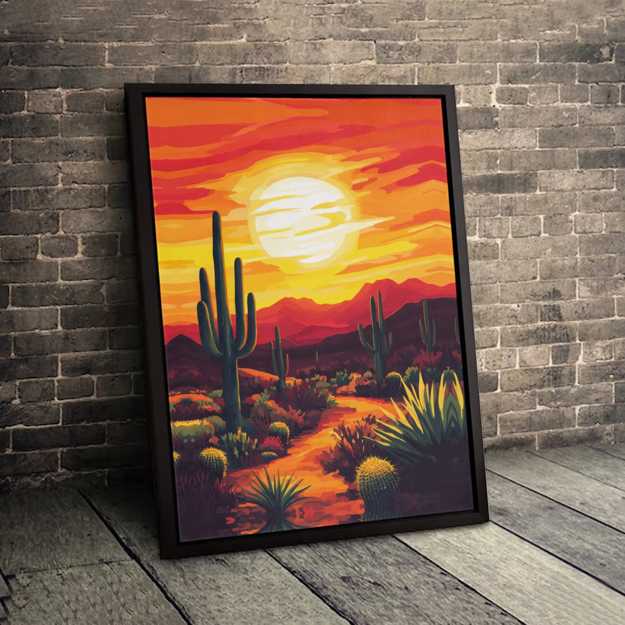 Desert Sunset Canvas Art | Saguaro Cactus Southwestern Wall Decor | Premium Fade-Resistant Gallery Wrap | Modern Nature Landscape Gift